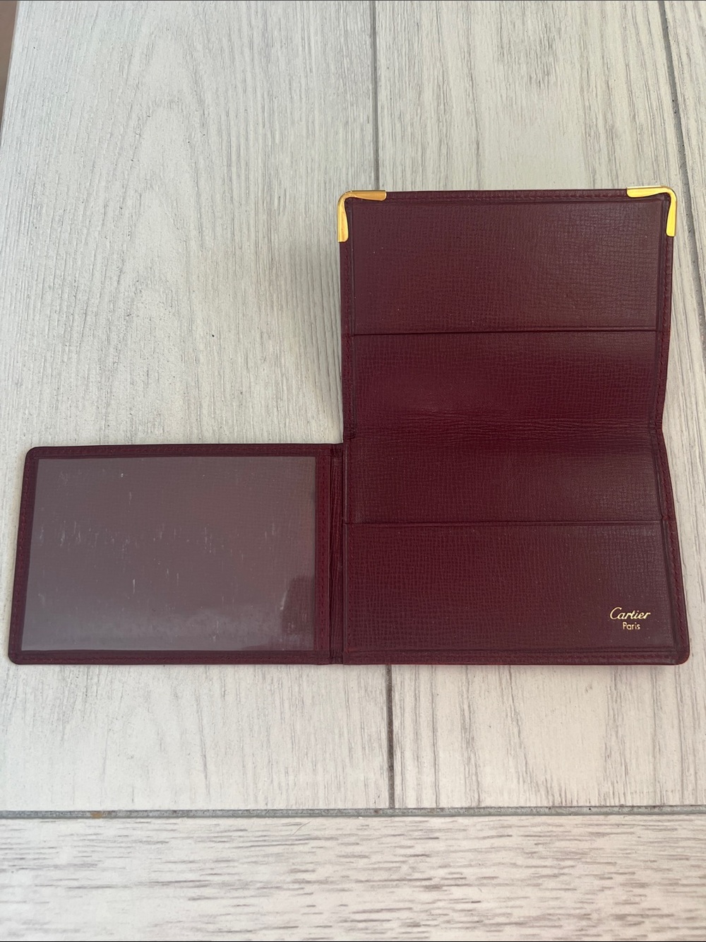 Cartier Burgundy Leather Card with Gold Corner Accents - Picture 3 of 11